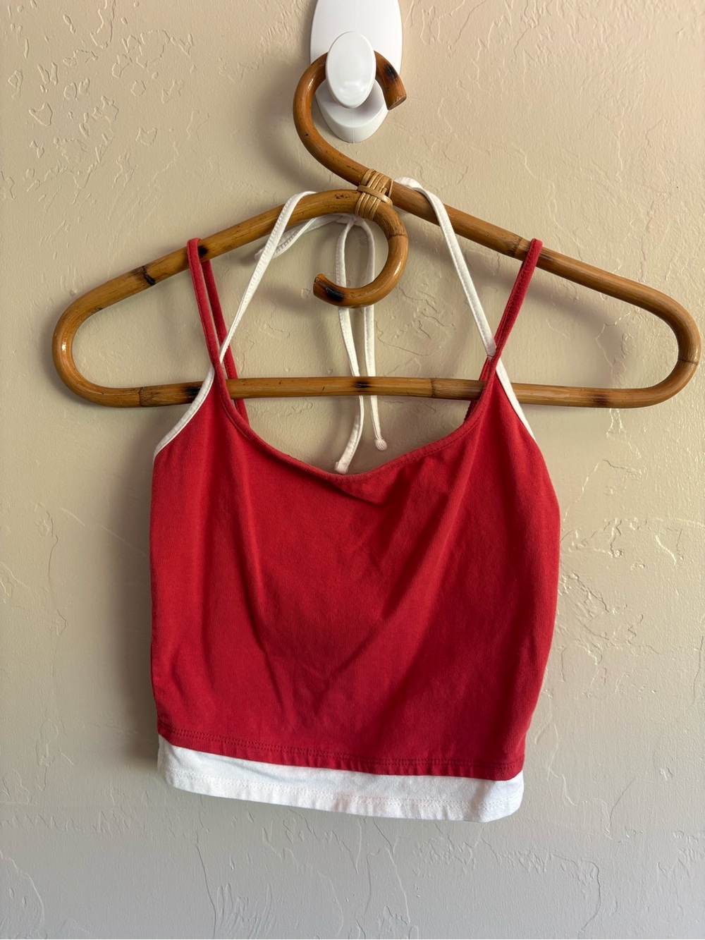 Tilly’s Tank Halter Crop Top Red White Stretchy Cotton Summer Size Small